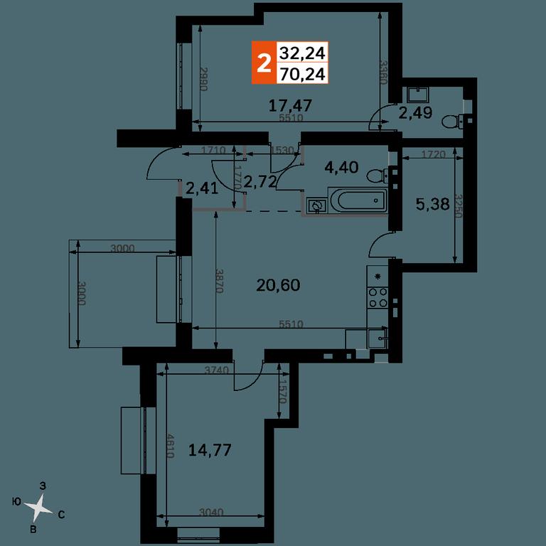 2-BD Apartment Sale, 70.24 sq. m. at Zhavoronki Club, zhiloy kompleks Akkord Smart-kvartal, Mitkino Village, Odintsovskiy City District, Moscow Region, Russia #2 2-BD Apartment Sale, 70.24 sq. m. at Zhavoronki Club, zhiloy kompleks Akkord Smart-kvartal, Mitkino Village, Odintsovskiy City District, Moscow Region, Russia #2