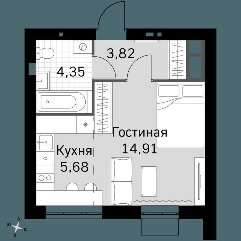 Apartment Sale, 28.76平方米 at Zhavoronki Club, zhiloy kompleks Akkord Smart-kvartal, Mitkino Village, Odintsovskiy City District, Moscow Region, Russia #1