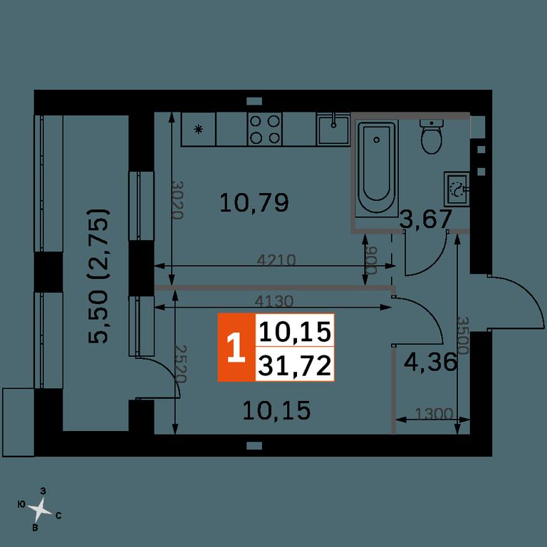 1-BD Apartment Sale, 31.72平方米 at Zhavoronki Club, zhiloy kompleks Akkord Smart-kvartal, Mitkino Village, Odintsovskiy City District, Moscow Region, Russia #2