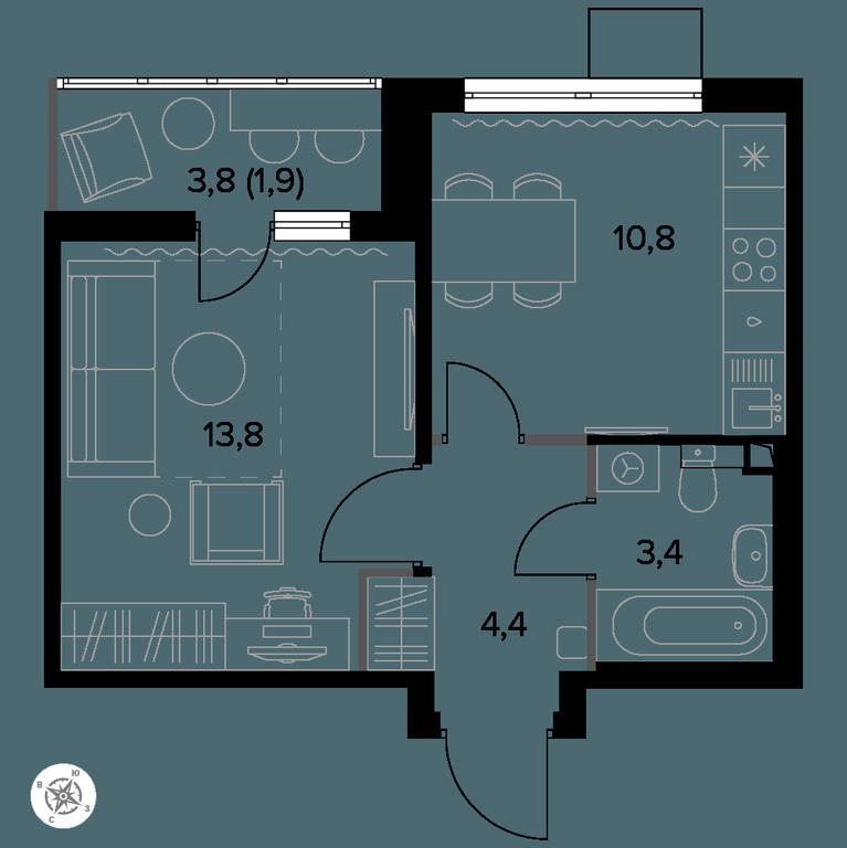 1-BD Apartment Sale, 34.7平方米 at Yzhnaya Bitsa, Yuzhnaya Bitsa Residential Complex, posyolok Bittsa, Leninskiy City District, Moscow Region, Russia #1