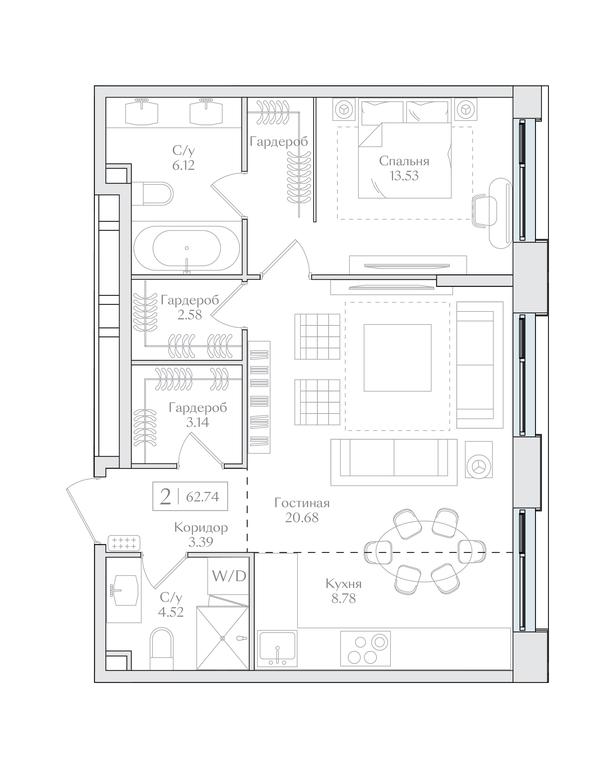1-BD Apartment Sale, 62.74 sq. m. at Preobrazhenskaya ploschad, 1st Bukhvostova Street, Moscow, Russia #1