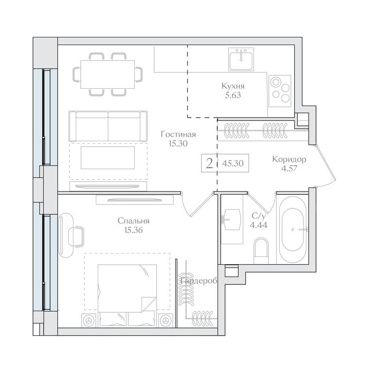 1-BD Apartment Sale, 45.3平方米 at Preobrazhenskaya ploschad, 1st Bukhvostova Street, Moscow, Russia #1