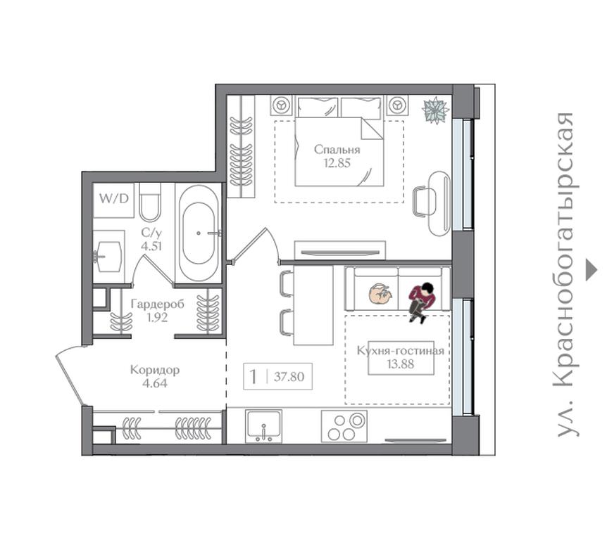 1-BD Apartment Sale, 37.8 sq. m. at Preobrazhenskaya ploschad, 1st Bukhvostova Street, Moscow, Russia #2 1-BD Apartment Sale, 37.8 sq. m. at Preobrazhenskaya ploschad, 1st Bukhvostova Street, Moscow, Russia #2