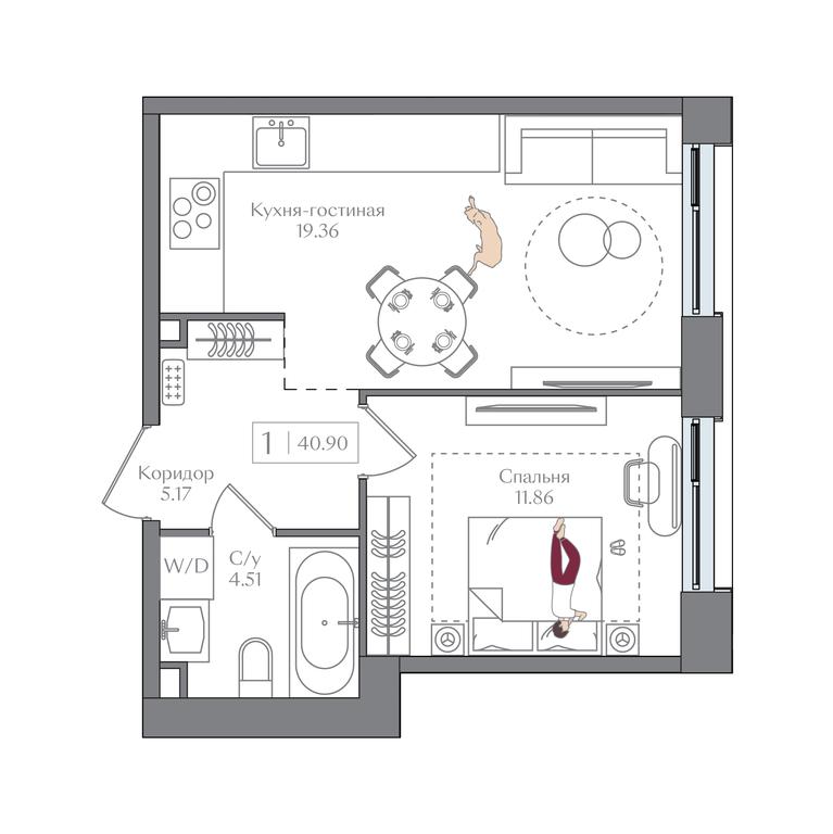 1-BD Apartment Sale, 40.9平方米 at Preobrazhenskaya ploschad, 1st Bukhvostova Street, Moscow, Russia #1