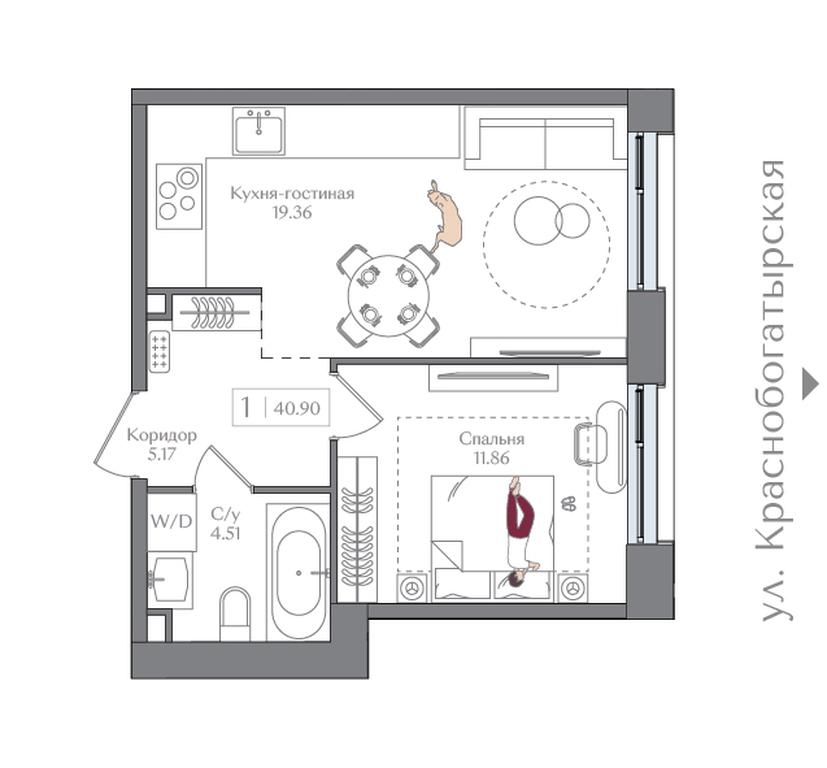 1-BD Apartment Sale, 40.9平方米 at Preobrazhenskaya ploschad, 1st Bukhvostova Street, Moscow, Russia #2