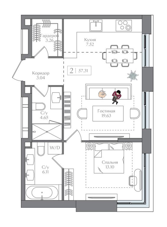1-BD Apartment Sale, 57.31平方米 at Preobrazhenskaya ploschad, 1st Bukhvostova Street, Moscow, Russia #1