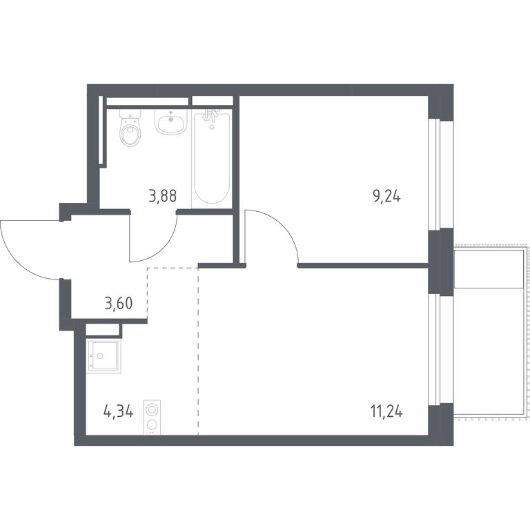 Apartment Sale, 32.3 sq. m. at Pribrezhnyi Park, Pribrezhniy Park Residential Complex, Village of Yam, Domodedovo City District, Moscow Region, Russia #1