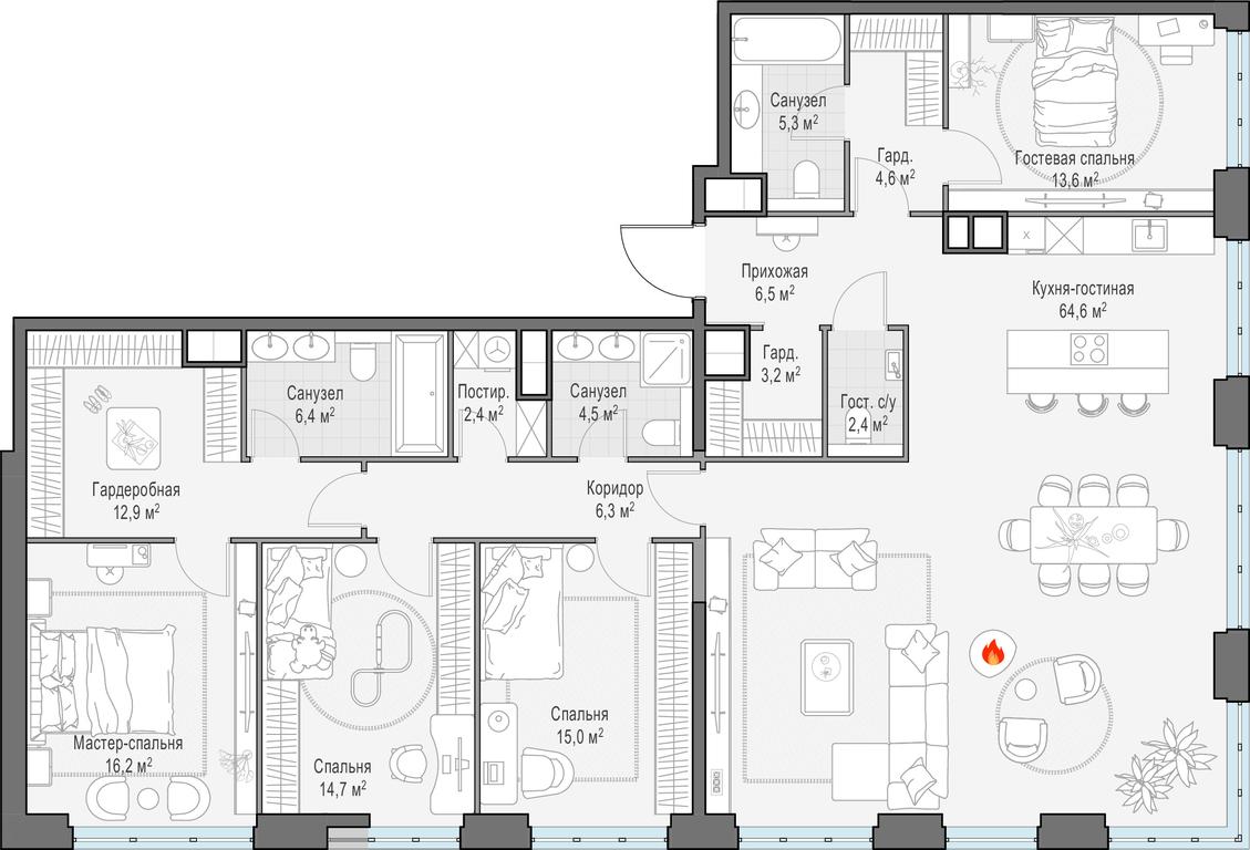 4-BD Apartment Sale, 180.3平方米 at West Garden, Minskaya Street, 1Вс1, Moscow, Russia #1