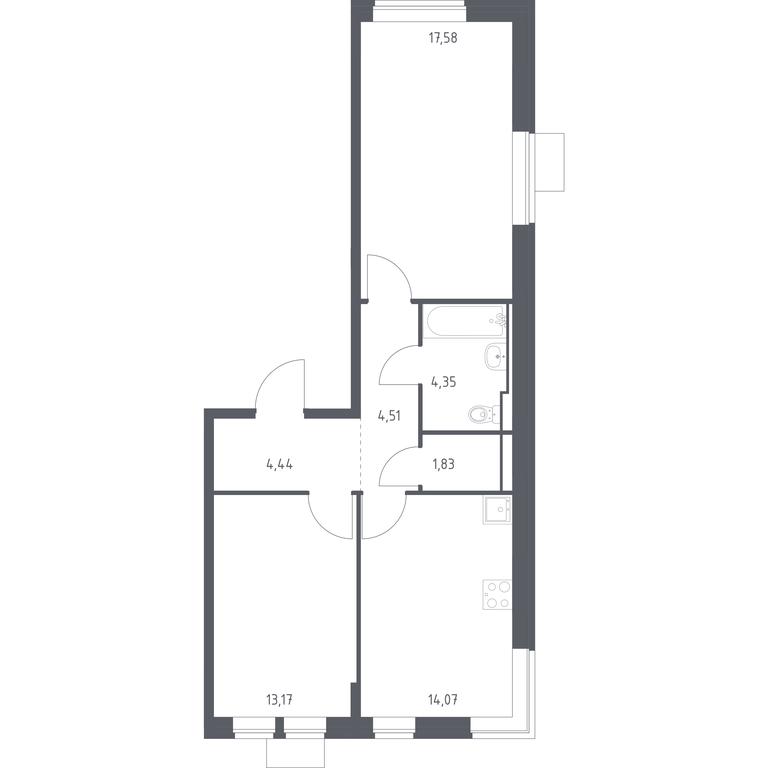 1-BD Apartment Sale, 59.95平方米 at Molzhaninovo, Leningradskoye Highway, 229, Moscow, Russia #1