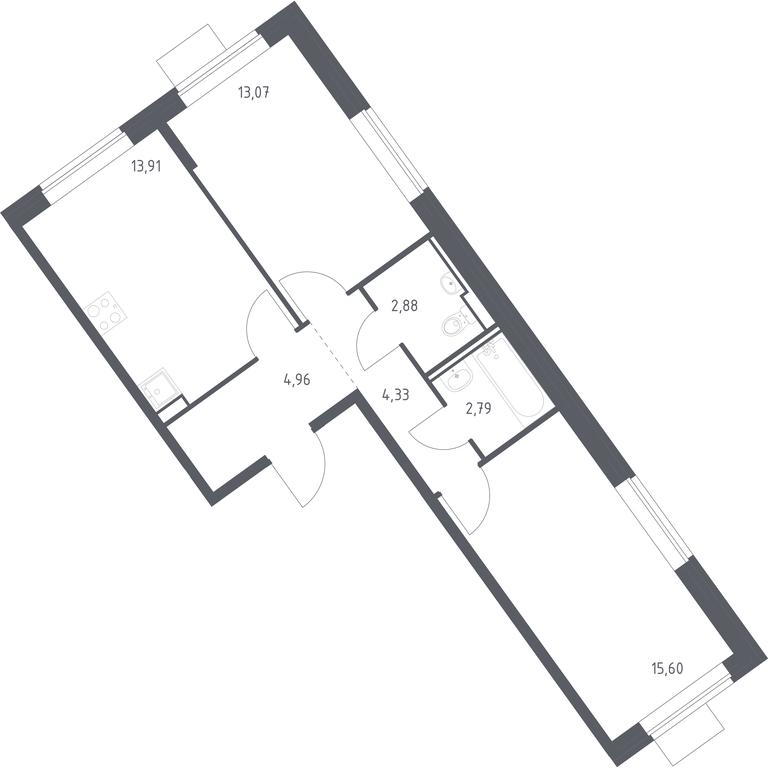 1-BD Apartment Sale, 57.54平方米 at Molzhaninovo, Leningradskoye Highway, 229, Moscow, Russia #1