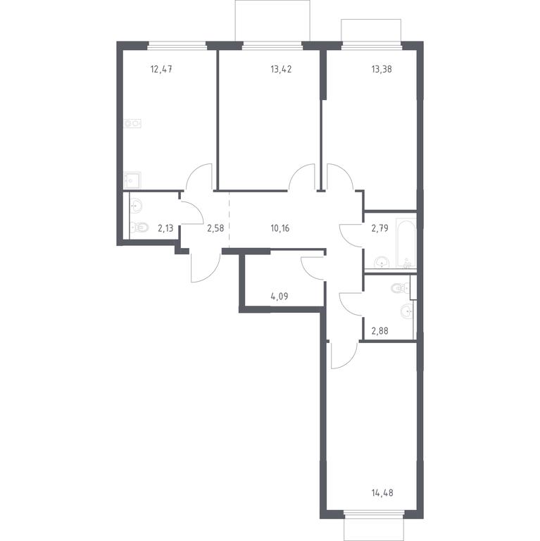2-BD Apartment Sale, 78.38 sq. m. at Prigorod Lesnoe, Molodyozhny bulvar, 6, derevnya Misaylovo, Leninskiy City District, Moscow Region, Russia #1