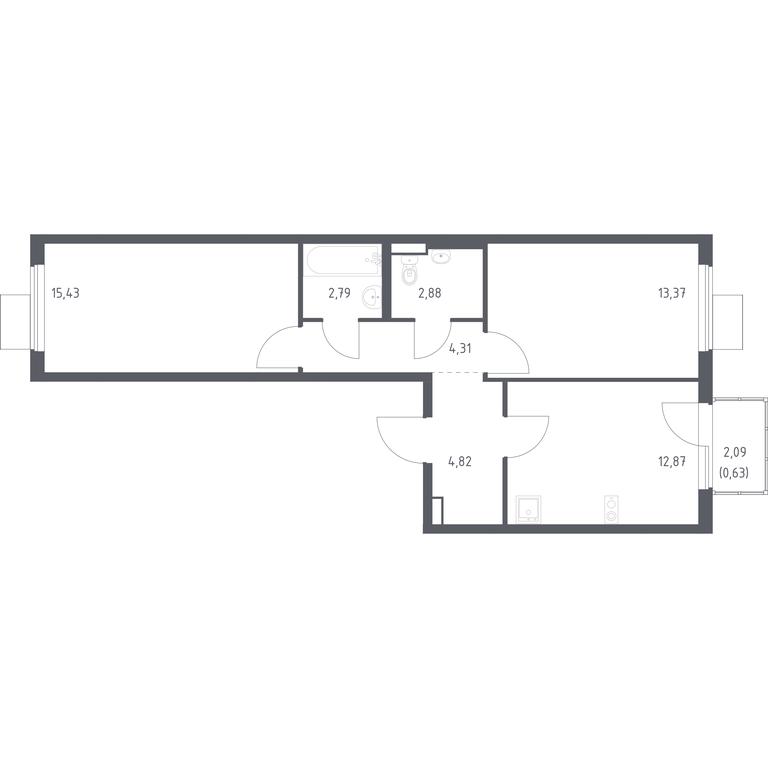 1-BD Apartment Sale, 57.1平方米 at Gorki Park, Shkolnaya ulitsa, 2, derevnya Korobovo, Leninskiy City District, Moscow Region, Russia #1