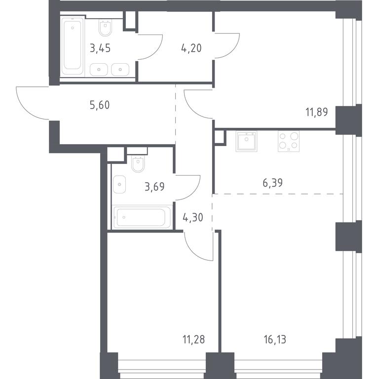 1-BD Apartment Sale, 66.93 sq. m. at Nova, Bratyev Fonchenko Street, вл21, Moscow, Russia #1