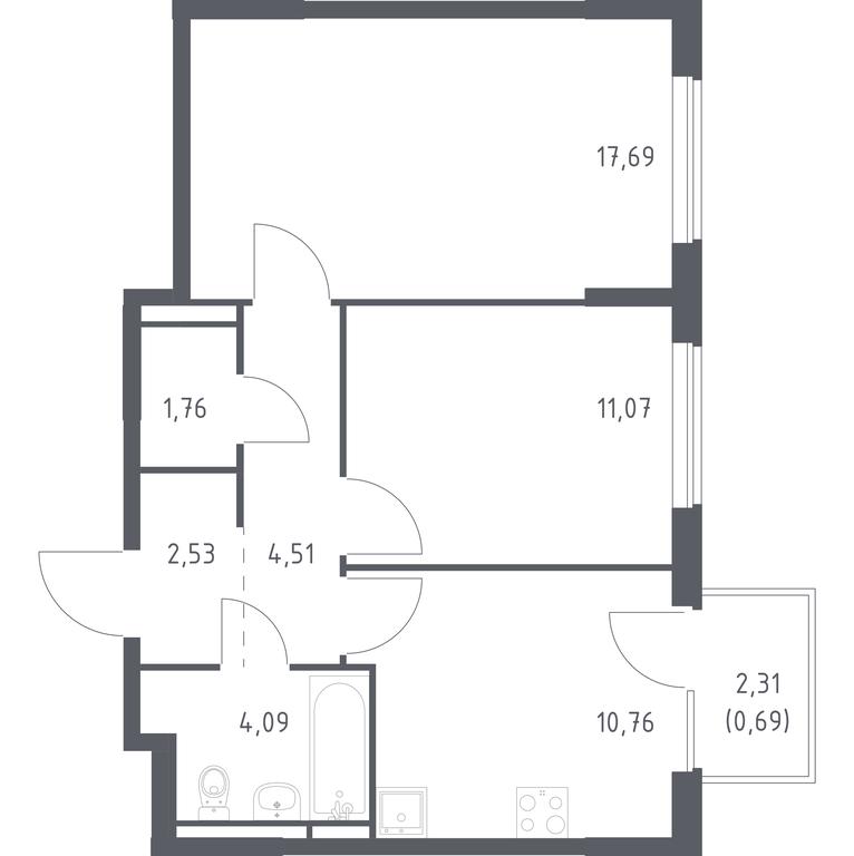 1-BD Apartment Sale, 53.1 sq. m. at Mytishchi Park, Silikatnaya ulitsa, 41к3, Mytischi, Moscow Region, Russia #1