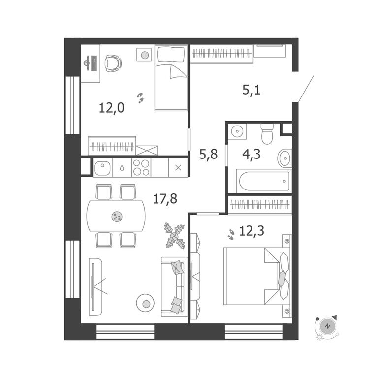 2-BD Apartment Sale, 57.3平方米 at Shagal, Автозаводская улица, 23, Москва, Россия #2 2-BD Apartment Sale, 57.3平方米 at Shagal, Автозаводская улица, 23, Москва, Россия #2