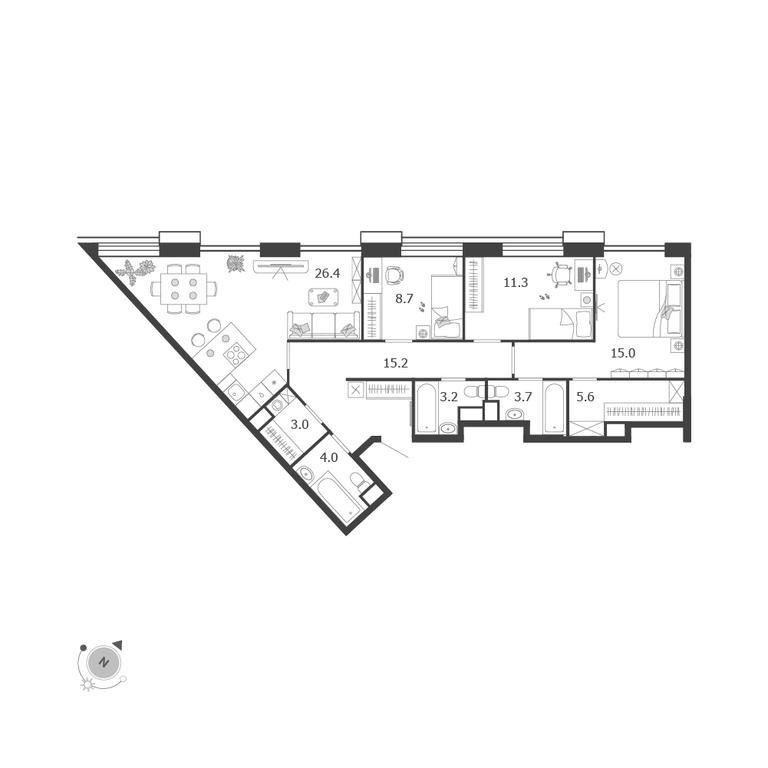 3-BD Apartment Sale, 96.1 sq. m. at Voxhall, Letnikovskaya Street, 4с2, Moscow, Russia #2