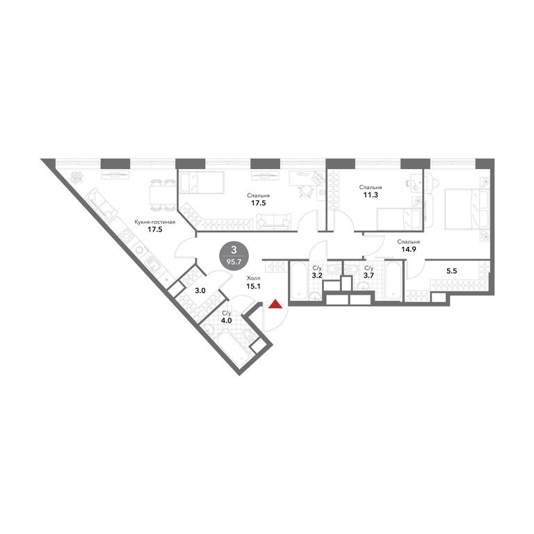 3-BD Apartment Sale, 96.1 sq. m. at Voxhall, Letnikovskaya Street, 4с2, Moscow, Russia #1