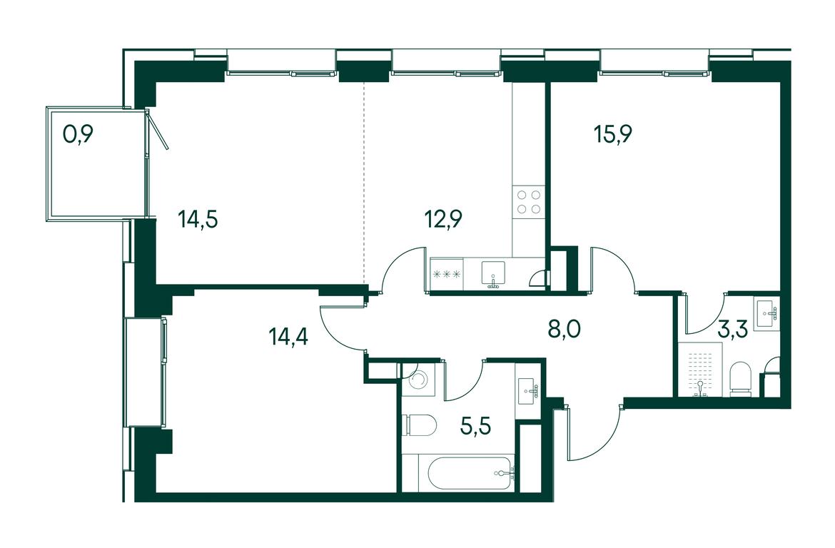 2-BD Apartment Sale, 75.5 sq. m. at Primavera, Volokolamskoye Highway, вл67, Moscow, Russia #1