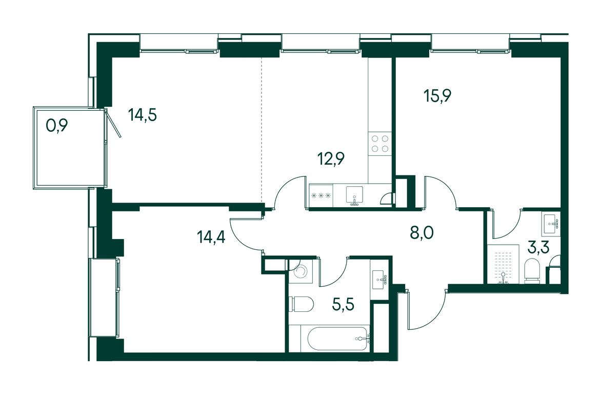 2-BD Apartment Sale, 75.5 sq. m. at Primavera, Volokolamskoye Highway, вл67, Moscow, Russia #1