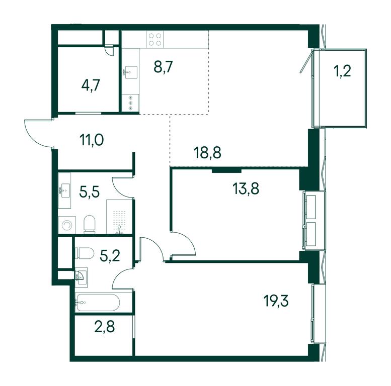 2-BD Apartment Sale, 91 sq. m. at Primavera, Volokolamskoye Highway, вл67, Moscow, Russia #1