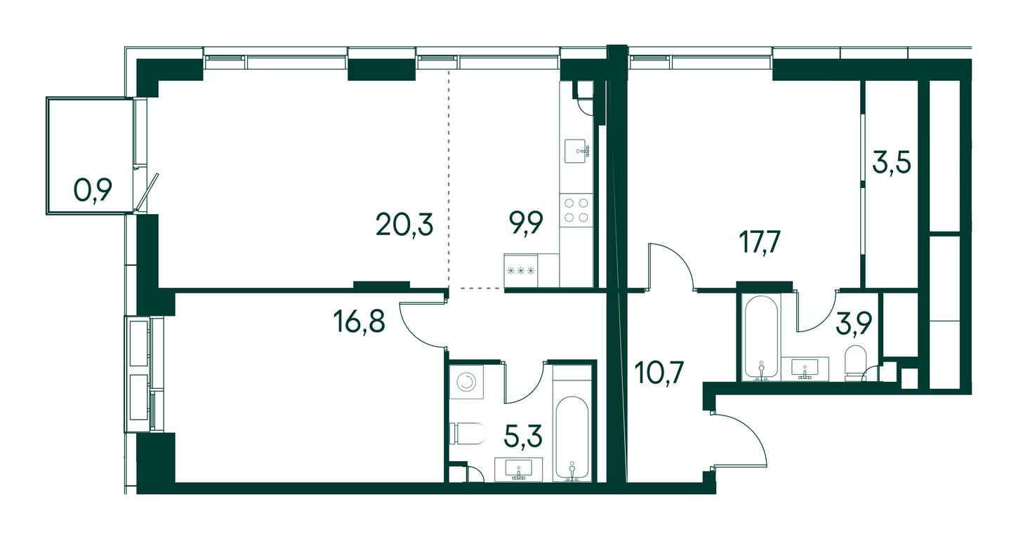 2-BD Apartment Sale, 88.9 sq. m. at Primavera, Volokolamskoye Highway, вл67, Moscow, Russia #1