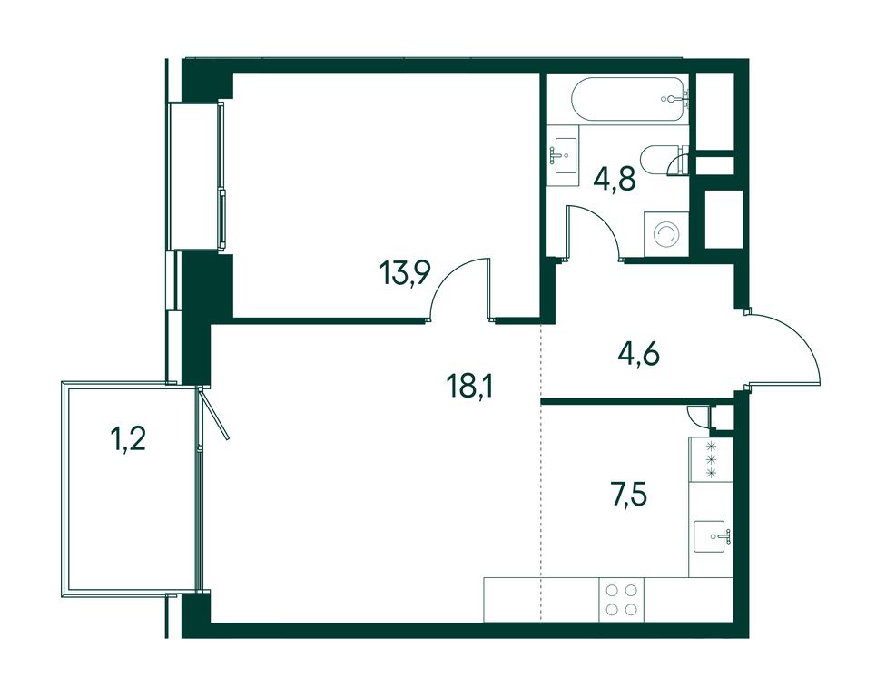 1-BD Apartment Sale, 50.1平方米 at Primavera, Volokolamskoye Highway, вл67, Moscow, Russia #1