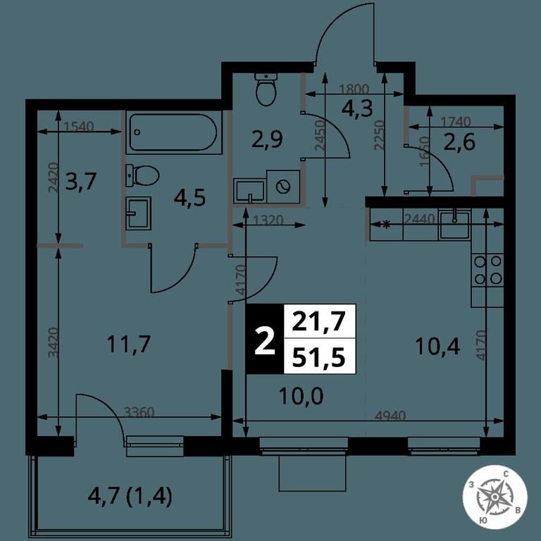 2-BD Apartment Sale, 51.5平方米 at 1 Izmajlovskij, Montazhnaya Street, 8с13, Moscow, Russia #2 2-BD Apartment Sale, 51.5平方米 at 1 Izmajlovskij, Montazhnaya Street, 8с13, Moscow, Russia #2