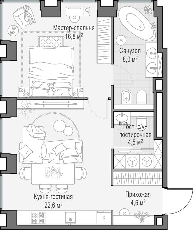 1-BD Apartment Sale, 56.9平方米 at Life Time, Sergeya Makeyeva Street, вл11/9с1-10, Moscow, Russia #1