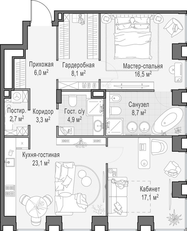1-BD Apartment Sale, 91.2 sq. m. at Life Time, Sergeya Makeyeva Street, вл11/9с1-10, Moscow, Russia #1