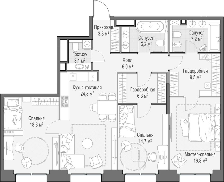 2-BD Apartment Sale, 117.7 sq. m. at Life Time, Sergeya Makeyeva Street, вл11/9с1-10, Moscow, Russia #1 2-BD Apartment Sale, 117.7 sq. m. at Life Time, Sergeya Makeyeva Street, вл11/9с1-10, Moscow, Russia #1