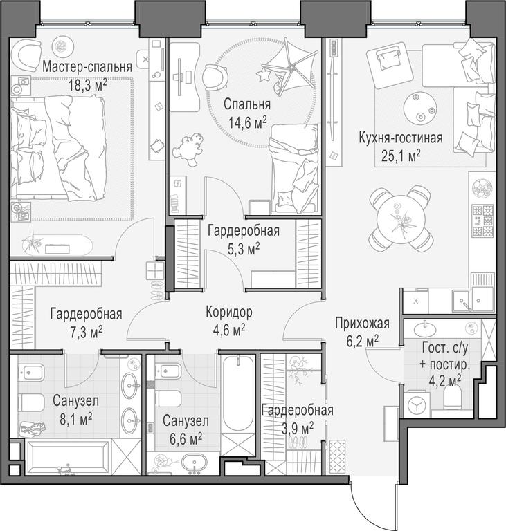 1-BD Apartment Sale, 105.3 sq. m. at Life Time, Sergeya Makeyeva Street, вл11/9с1-10, Moscow, Russia #1