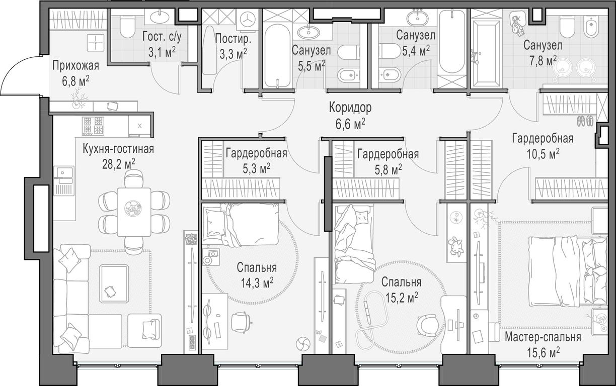 2-BD Apartment Sale, 134.6 sq. m. at Life Time, Sergeya Makeyeva Street, вл11/9с1-10, Moscow, Russia #1