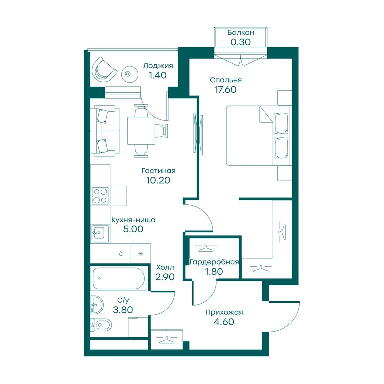 1-BD Apartment Sale, 45.5平方米 at Ravnovesie, zhiloy kompleks Ravnovesiye, selo Perkhushkovo, Odintsovskiy City District, Moscow Region, Russia #1