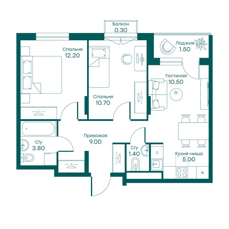 2-BD Apartment Sale, 52.1平方米 at Ravnovesie, zhiloy kompleks Ravnovesiye, selo Perkhushkovo, Odintsovskiy City District, Moscow Region, Russia #1 2-BD Apartment Sale, 52.1平方米 at Ravnovesie, zhiloy kompleks Ravnovesiye, selo Perkhushkovo, Odintsovskiy City District, Moscow Region, Russia #1