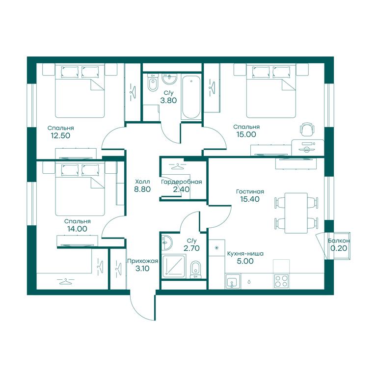 3-BD Apartment Sale, 81.7平方米 at Ravnovesie, zhiloy kompleks Ravnovesiye, selo Perkhushkovo, Odintsovskiy City District, Moscow Region, Russia #1