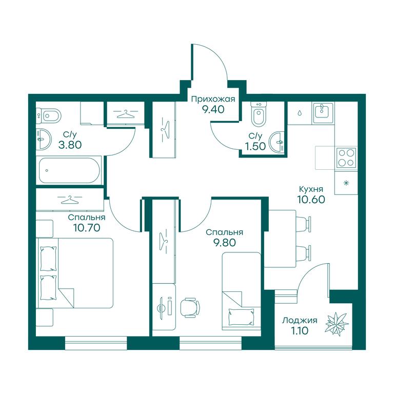 1-BD Apartment Sale, 45.7 sq. m. at Ravnovesie, zhiloy kompleks Ravnovesiye, selo Perkhushkovo, Odintsovskiy City District, Moscow Region, Russia #1