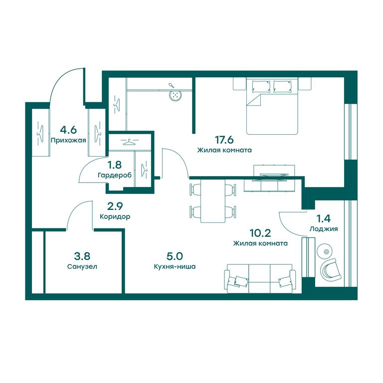 Apartment Sale, 45.9 sq. m. at Ravnovesie, zhiloy kompleks Ravnovesiye, selo Perkhushkovo, Odintsovskiy City District, Moscow Region, Russia #1