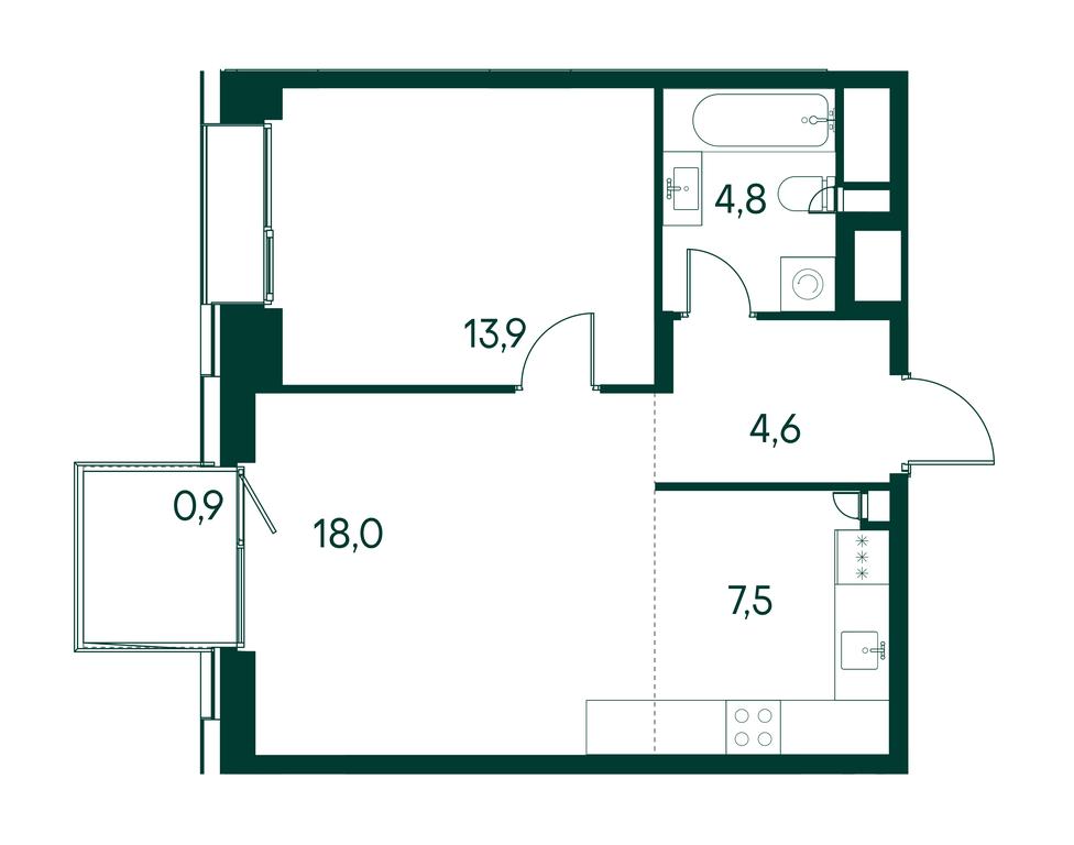 1-BD Apartment Sale, 49.6平方米 at Primavera, Volokolamskoye Highway, вл67, Moscow, Russia #1