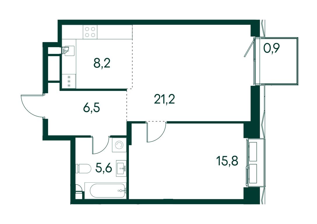 1-BD Apartment Sale, 58.2平方米 at Primavera, Volokolamskoye Highway, вл67, Moscow, Russia #1