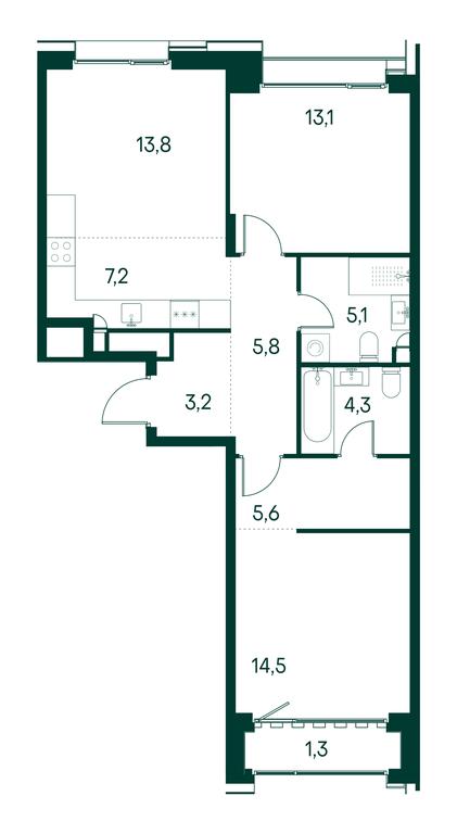 2-BD Apartment Sale, 73.8 sq. m. at Primavera, Volokolamskoye Highway, вл67, Moscow, Russia #1