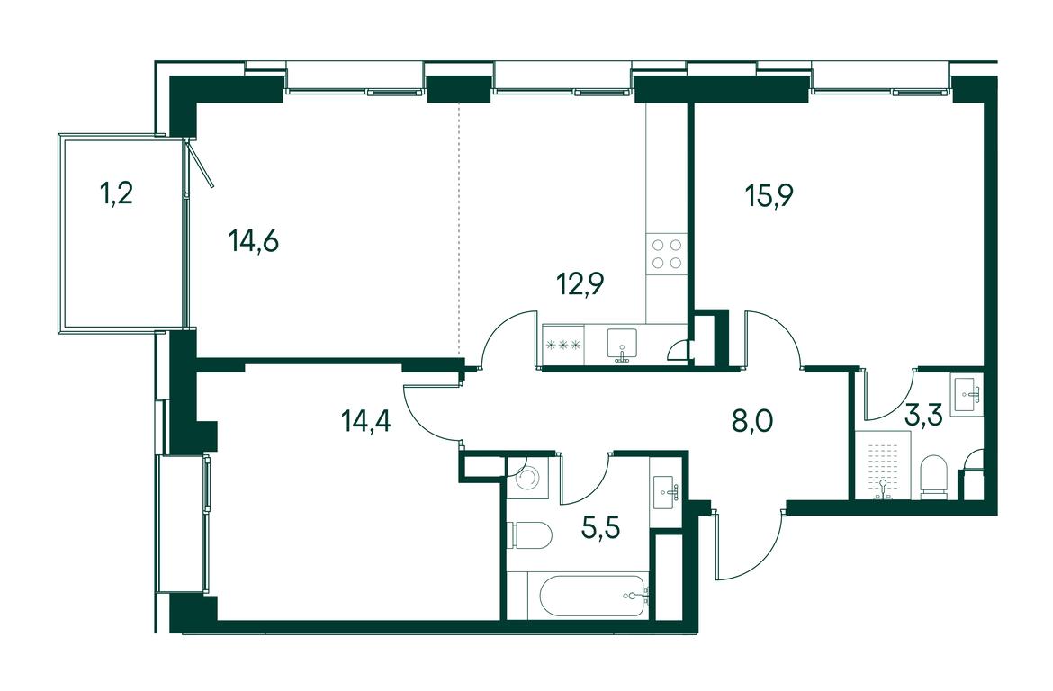 2-BD Apartment Sale, 75.9 sq. m. at Primavera, Volokolamskoye Highway, вл67, Moscow, Russia #1