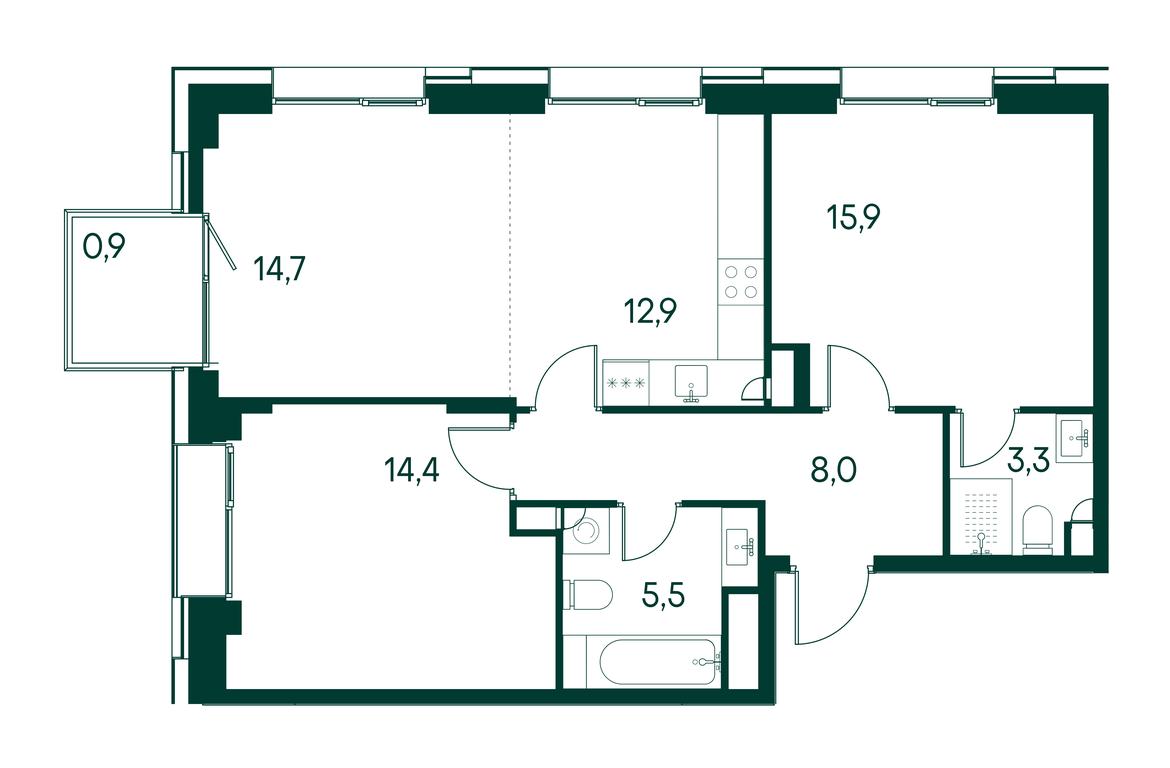2-BD Apartment Sale, 75.5 sq. m. at Primavera, Volokolamskoye Highway, вл67, Moscow, Russia #1