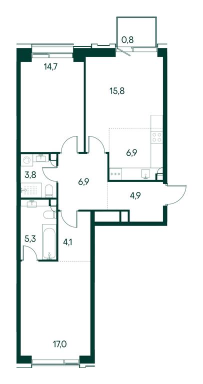 2-BD Apartment Sale, 80.1平方米 at Primavera, Volokolamskoye Highway, вл67, Moscow, Russia #1