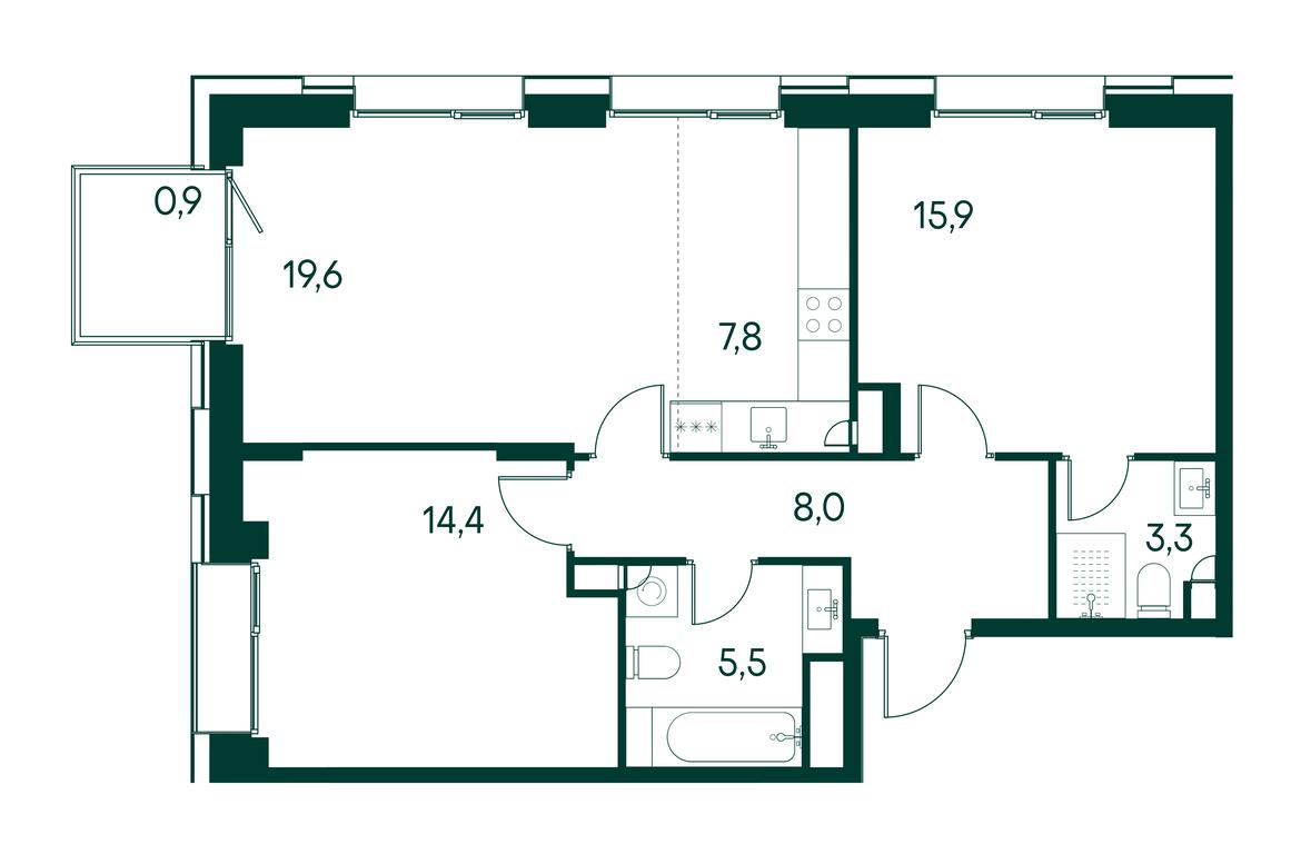 2-BD Apartment Sale, 75.5 sq. m. at Primavera, Volokolamskoye Highway, вл67, Moscow, Russia #1
