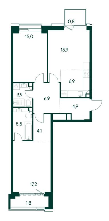 2-BD Apartment Sale, 82平方米 at Primavera, Volokolamskoye Highway, вл67, Moscow, Russia #1