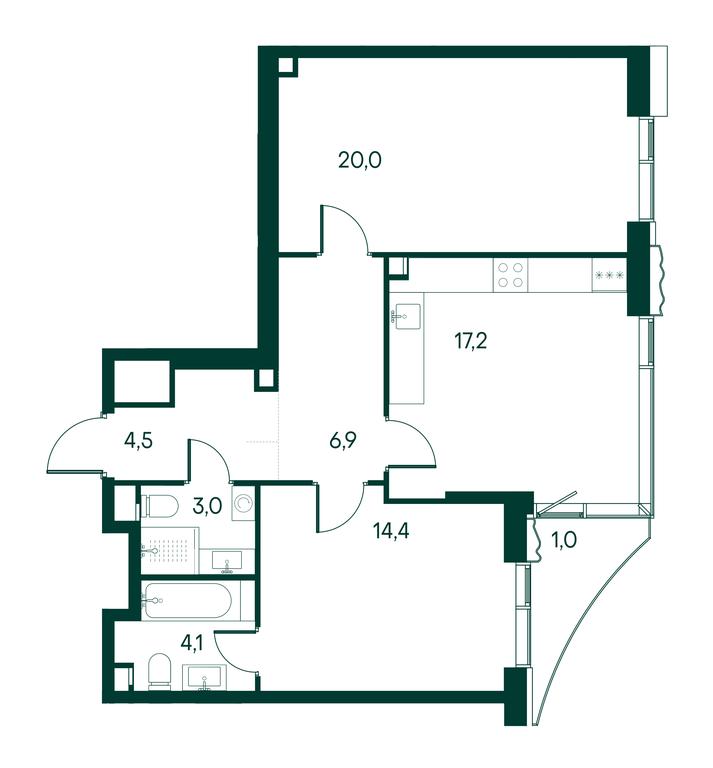 2-BD Apartment Sale, 71.2平方米 at Primavera, Volokolamskoye Highway, вл67, Moscow, Russia #1