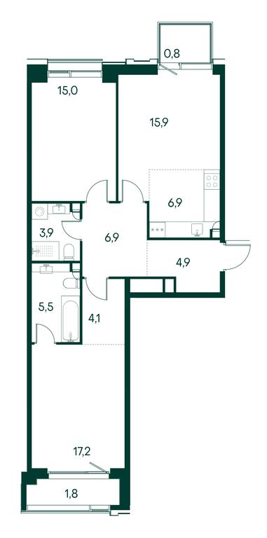 2-BD Apartment Sale, 82.7 sq. m. at Primavera, Volokolamskoye Highway, вл67, Moscow, Russia #1