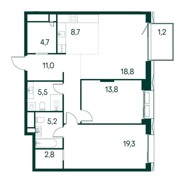 2-BD Apartment Sale, 91平方米 at Primavera, Volokolamskoye Highway, вл67, Moscow, Russia #1