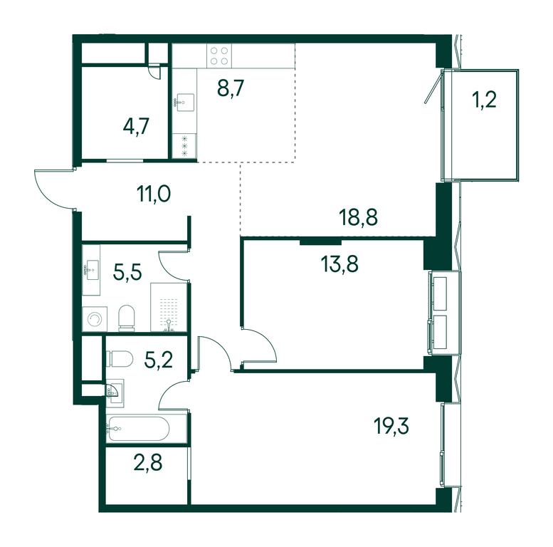 2-BD Apartment Sale, 91 sq. m. at Primavera, Volokolamskoye Highway, вл67, Moscow, Russia #1