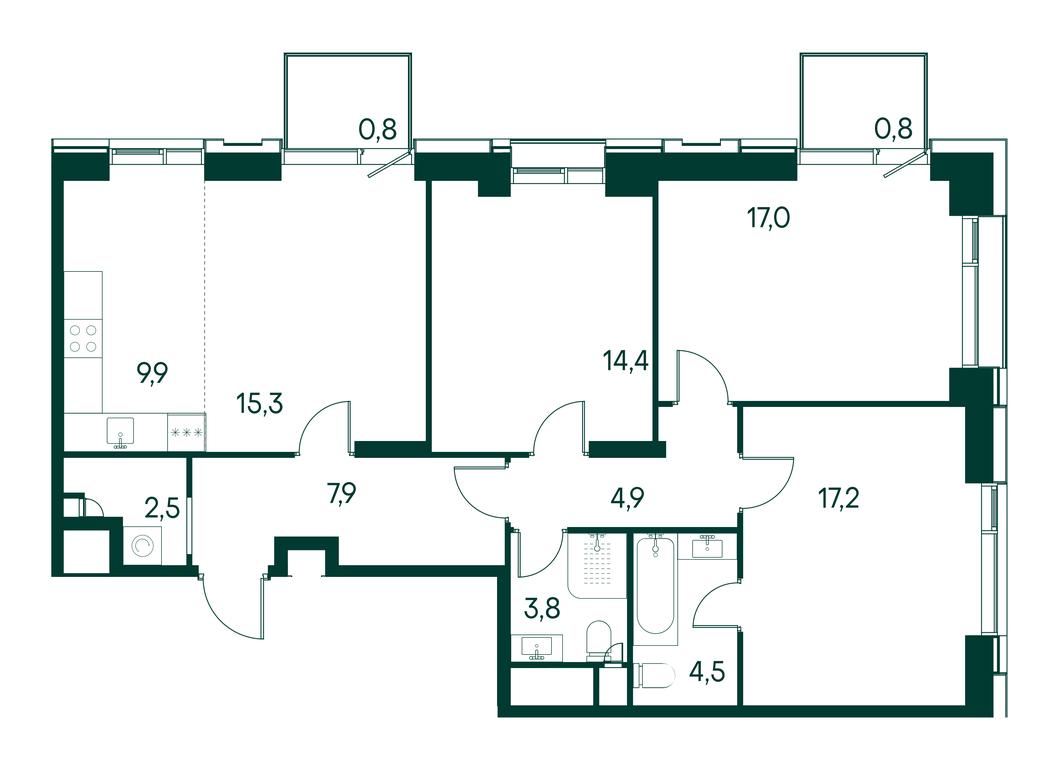 3-BD Apartment Sale, 98.6平方米 at Primavera, Volokolamskoye Highway, вл67, Moscow, Russia #1
